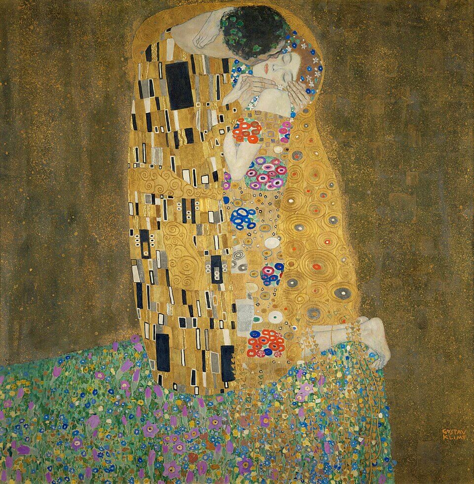 구스타프 클림트, 키스(Der Kuss), 1907~1908, 캔버스에 유채와 금박, 벨베데레 미술관 소장